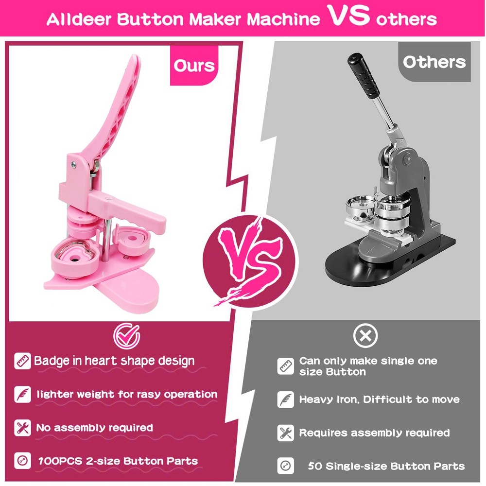 Heart-Shaped Pin Button Maker Press Machine Kit - No Assembly Required DIY Gift