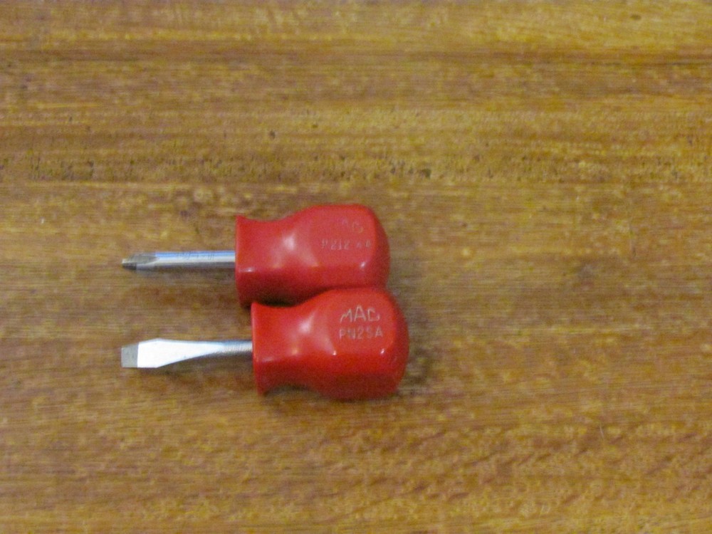 MAC TOOLS STUBBY SCREWDRIVERS PN2SA P212X PHILLIPS & FLAT BLADE USED GC
