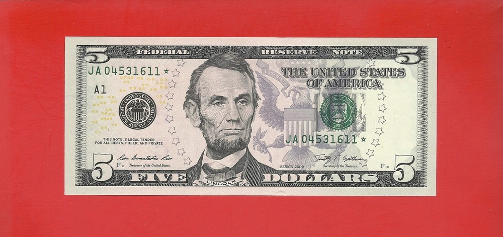 FRN 2009 $5 ✯✯ JA star ✯✯ Uncirculated