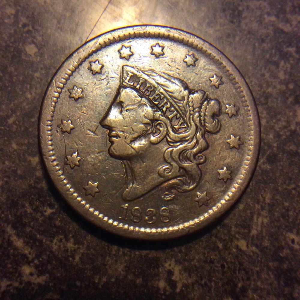 1838 LARGE CENT HAS OBVERSE PROBLEMS A-20 FREE SHIPPING