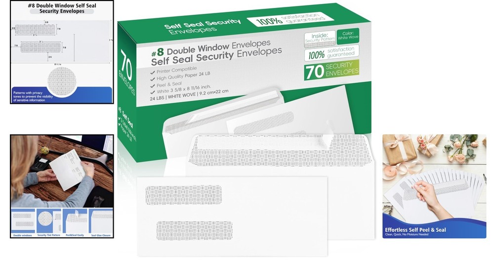Protective Double Window Self-Seal Envelopes - 70 Count for Secure Mailings