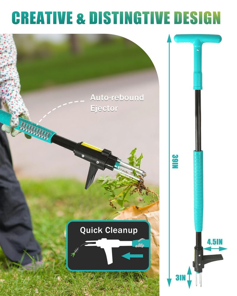 39" Weed Pulling Tool, 3-Claw Detachable Weed Puller Tool with Long Handle, H...