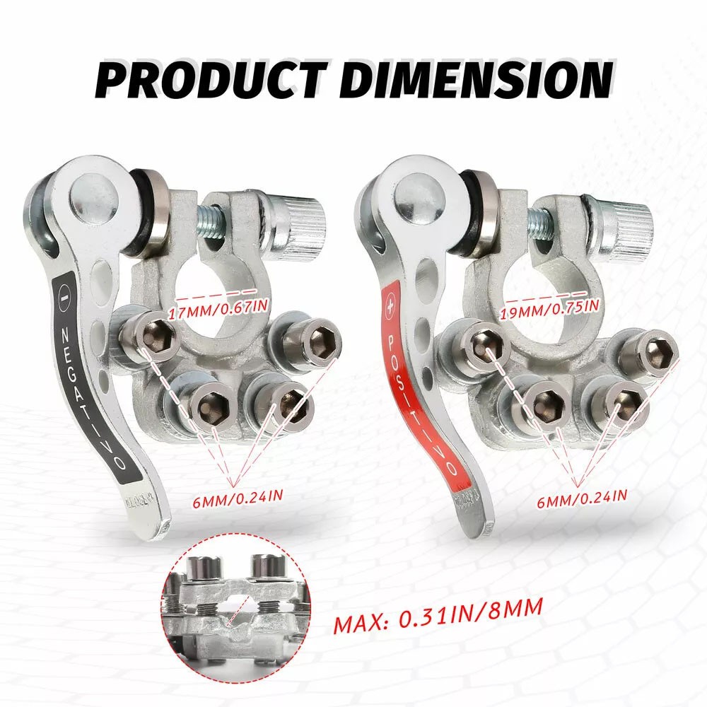 2PCS Car Battery Terminal Connectors Top Post Quick Release Positive Negative