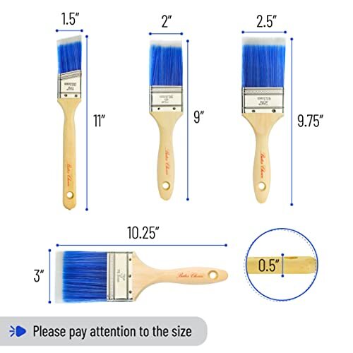 Bates Paint Brushes - 4 Pack, 4 Pack, 1.5", 2", 2.5", 3" Wood Handle Angle/Flat
