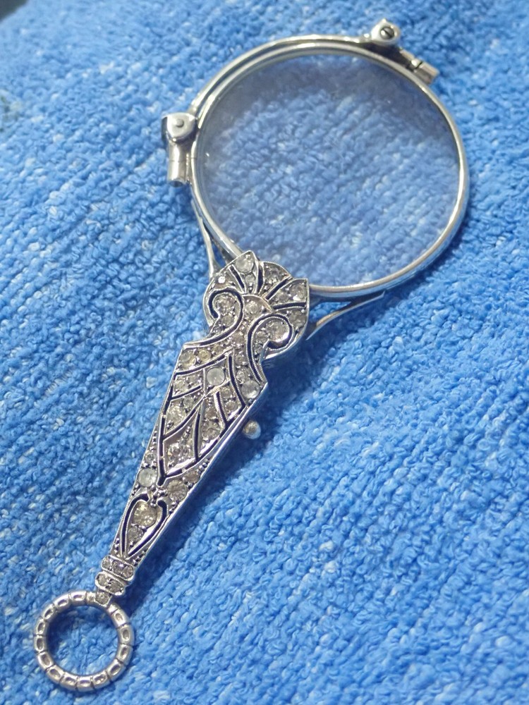 ART DECO SILVER COVERED SNAP OUT LORGNETTE WITH RHINESTONES! FROM GERMANY!