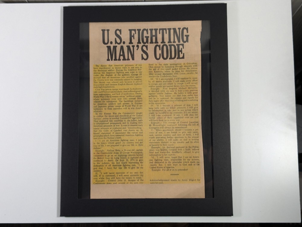 Framed US Fighting Man's Code Original Old Comic Book Ad Advert Wall War Brave