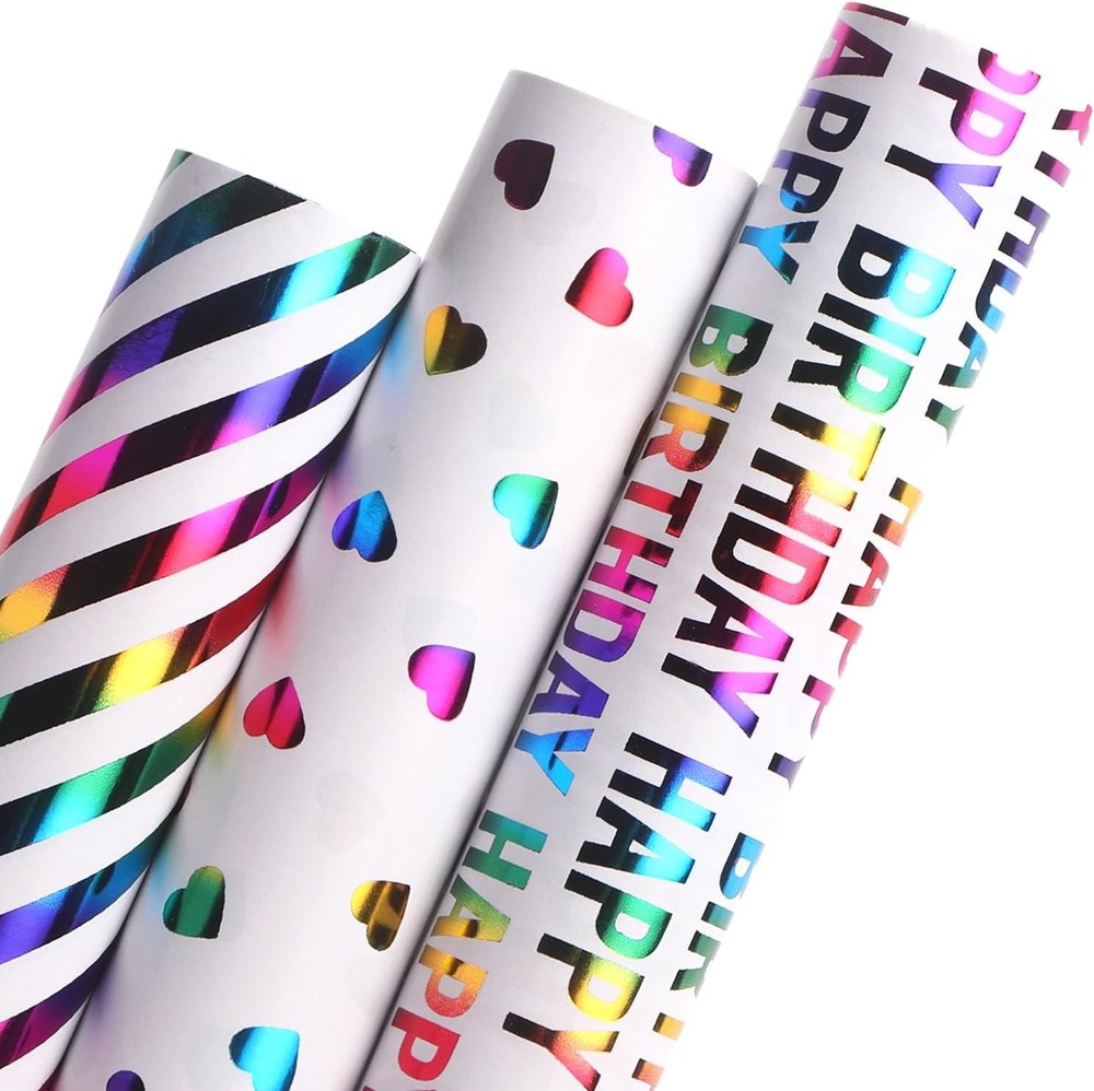 Birthday Wrapping Paper Iridescent  Wrap Mini Roll, 3 Rolls
