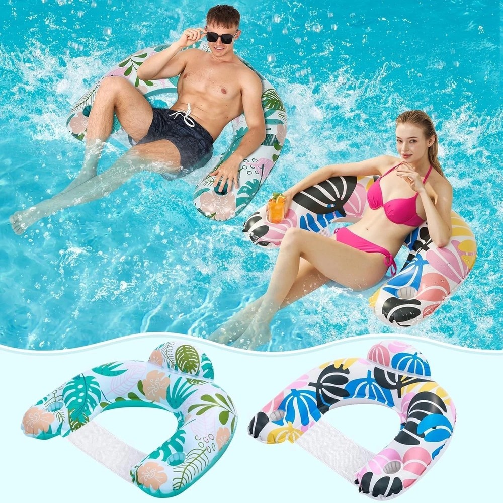 2 Pack, OKSUWATER Pool Floaties for Adults with Two Cup Holders - open box
