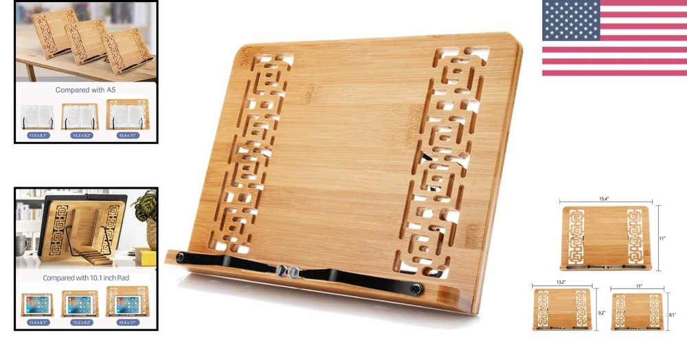 Large Adjustable Bamboo Book Stand for Hands-Free Reading - Modern Design
