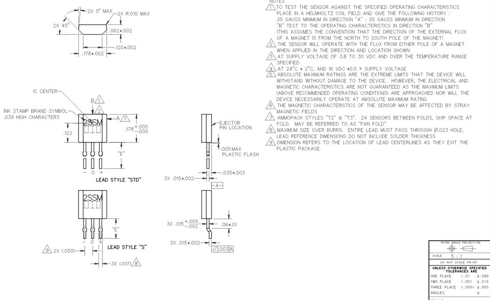 10PCS 2SS52M TO-92S Code: 2SSM Hall sensor