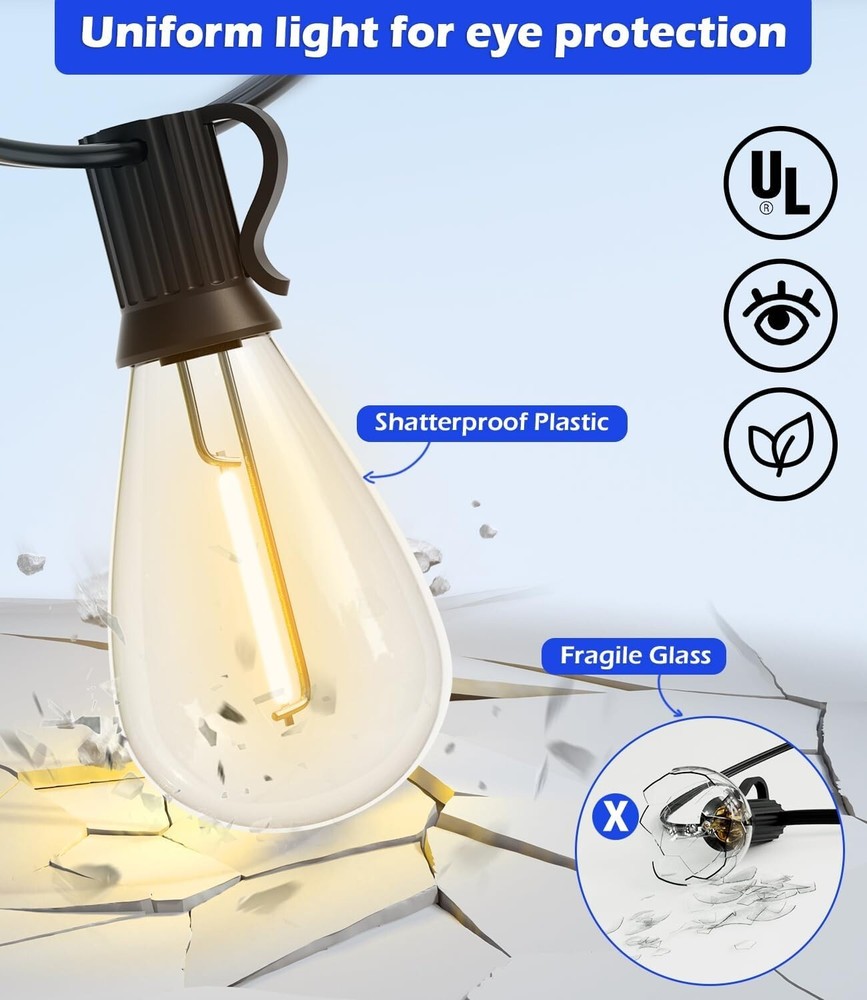 Outdoor String Lights - LED Dimmable ST38 Warm Edison Connectable String Lights