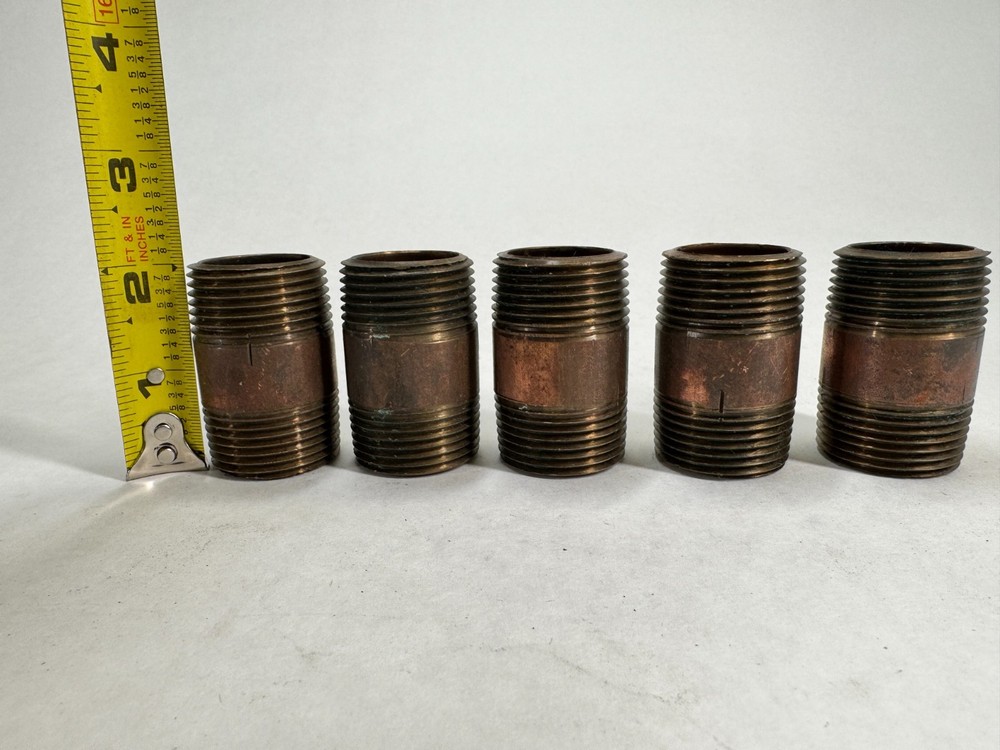 (5-PACK) Brass Nipple 1" NPT Schedule 40 x 2" Long, Thread Both Ends