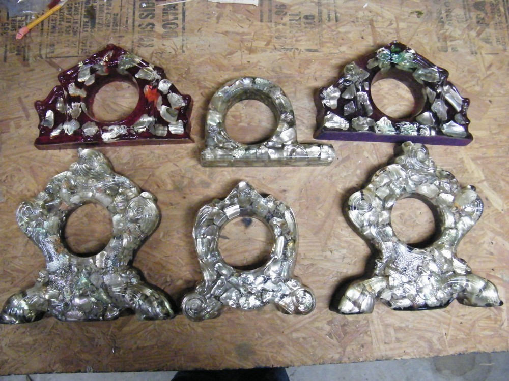 SIX ABALONE SHELL RESIN VOMIT CLOCK CASES