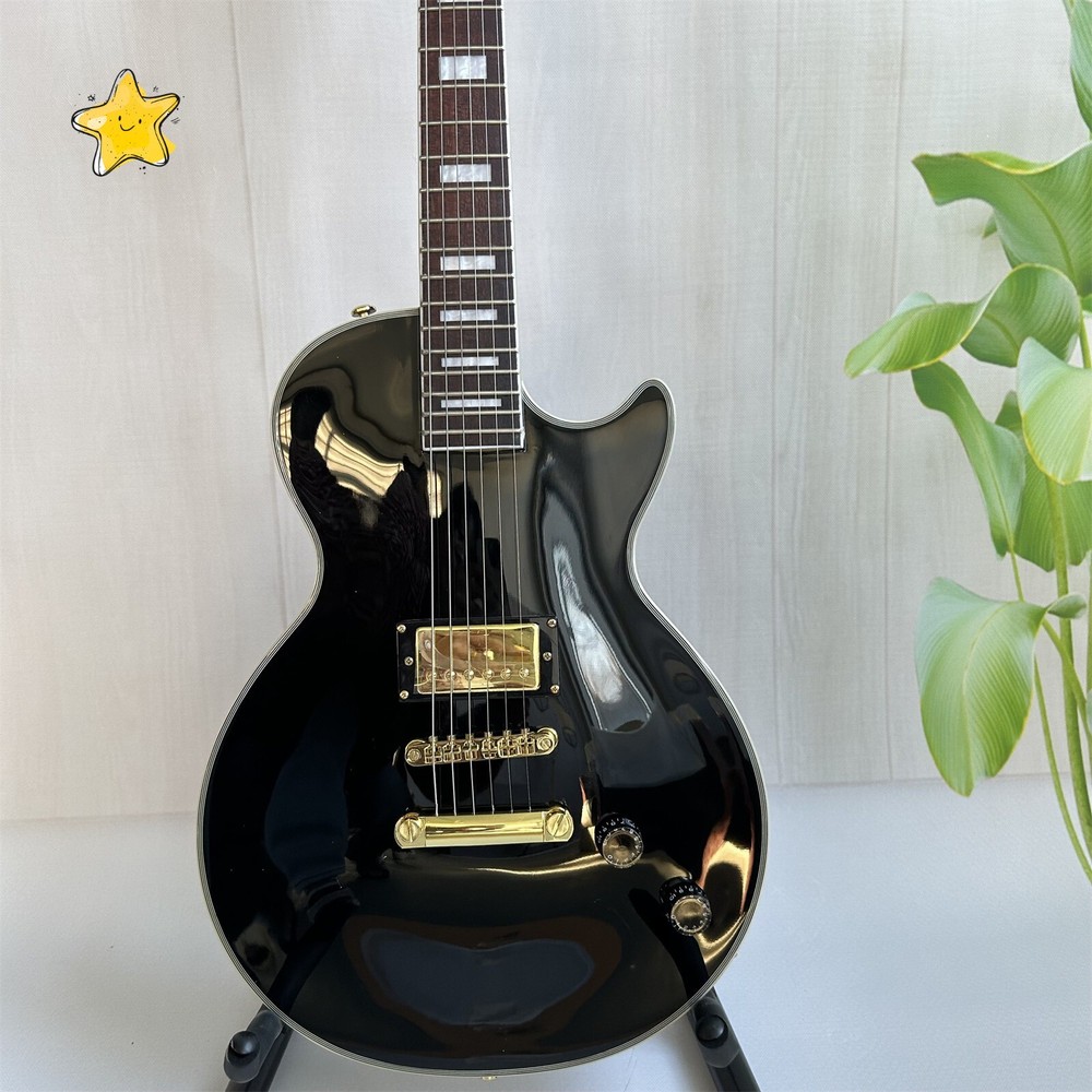 Modern Black Solid Body Electric Guitar with H Pickups Fixed Bridge 6 String