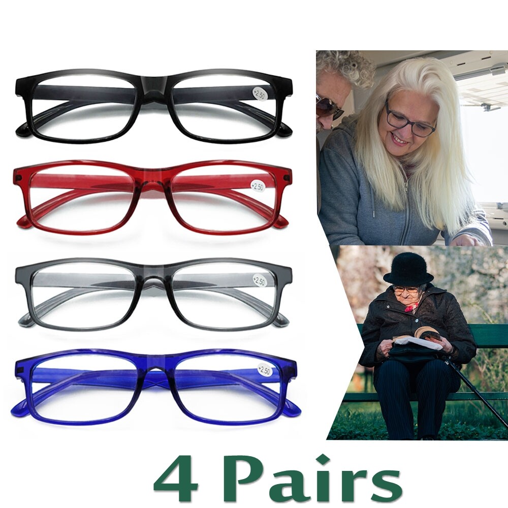 4 Pack Mens All Frame Blue Light Blocking Reading Glasses Spring Hinge Readers