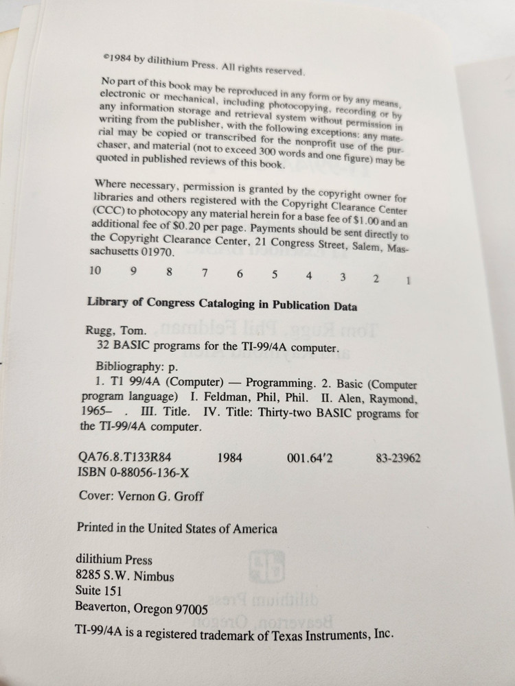 32 Basic Programs for the TI 99/4a Computer: Programs for TI 1984 paperback