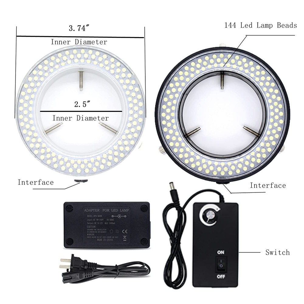 Microscope 144 Led Ring Light Adjustable Illuminator,Microscope Black