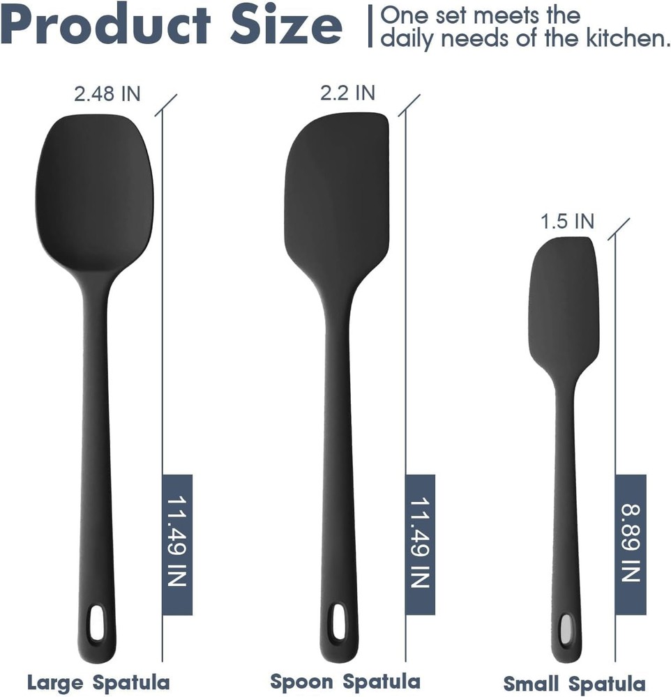 Nonstick Cookware Spatulas, 3Pcs, Grade, Black