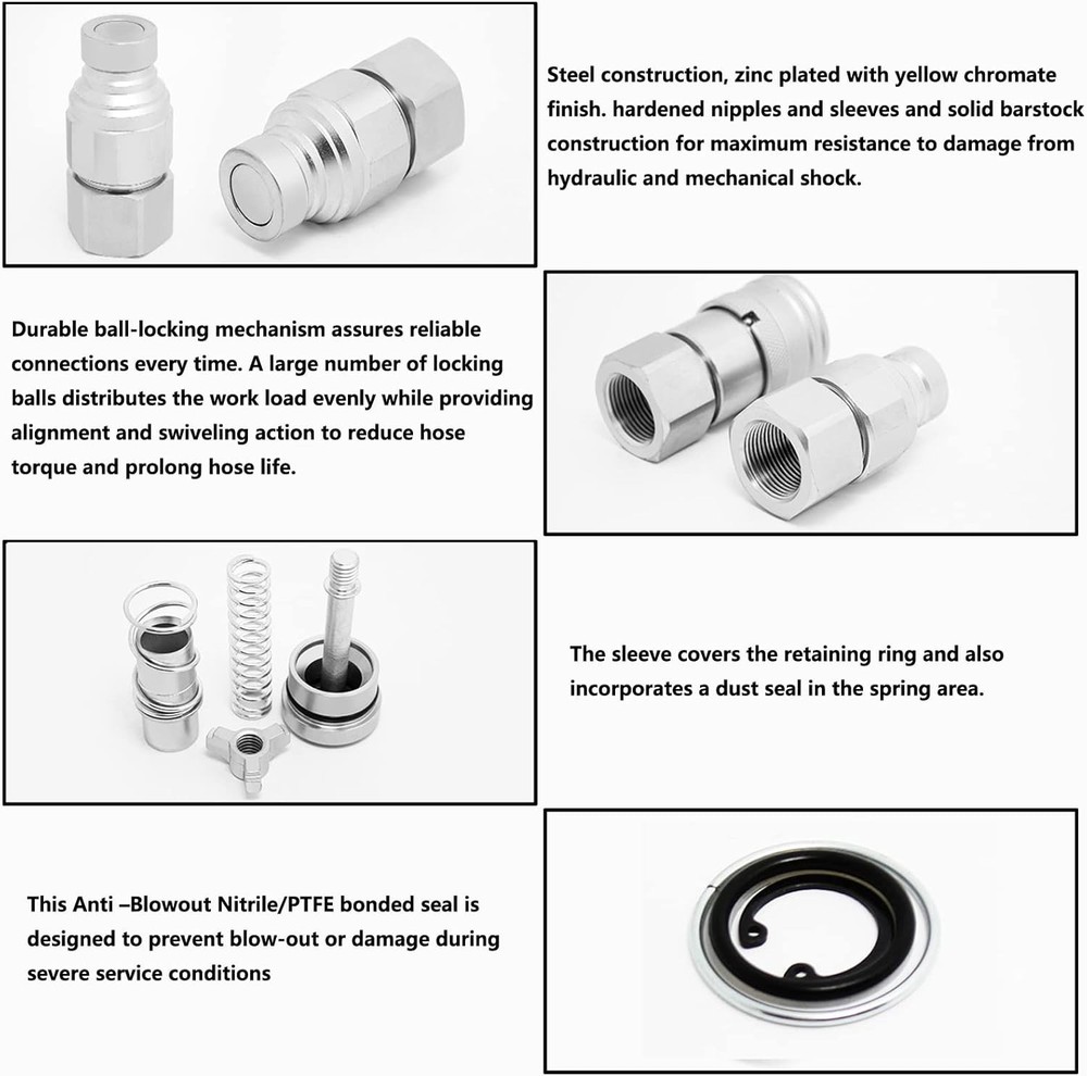 Quick Connect Flat Face Coupling for Skid Loader and Industrial Hydraulic Lines