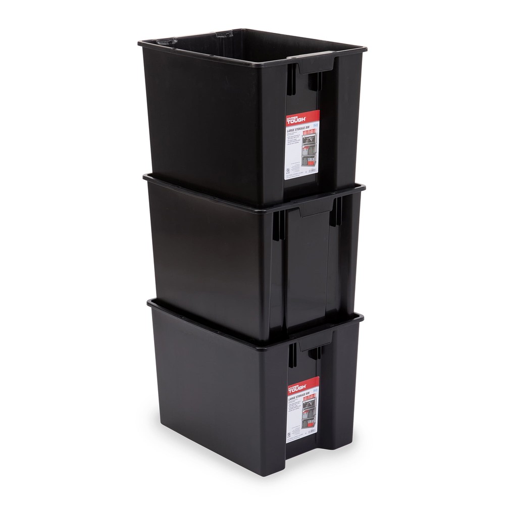 Garage Plastic Storage Bin Large Nesting Stacking, Black