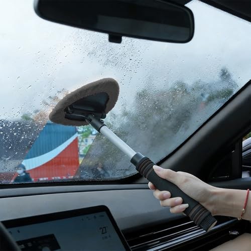 HZEL Car Windshield Cleaner Tool with Extendable Handle, Vehicle Triangle Gray