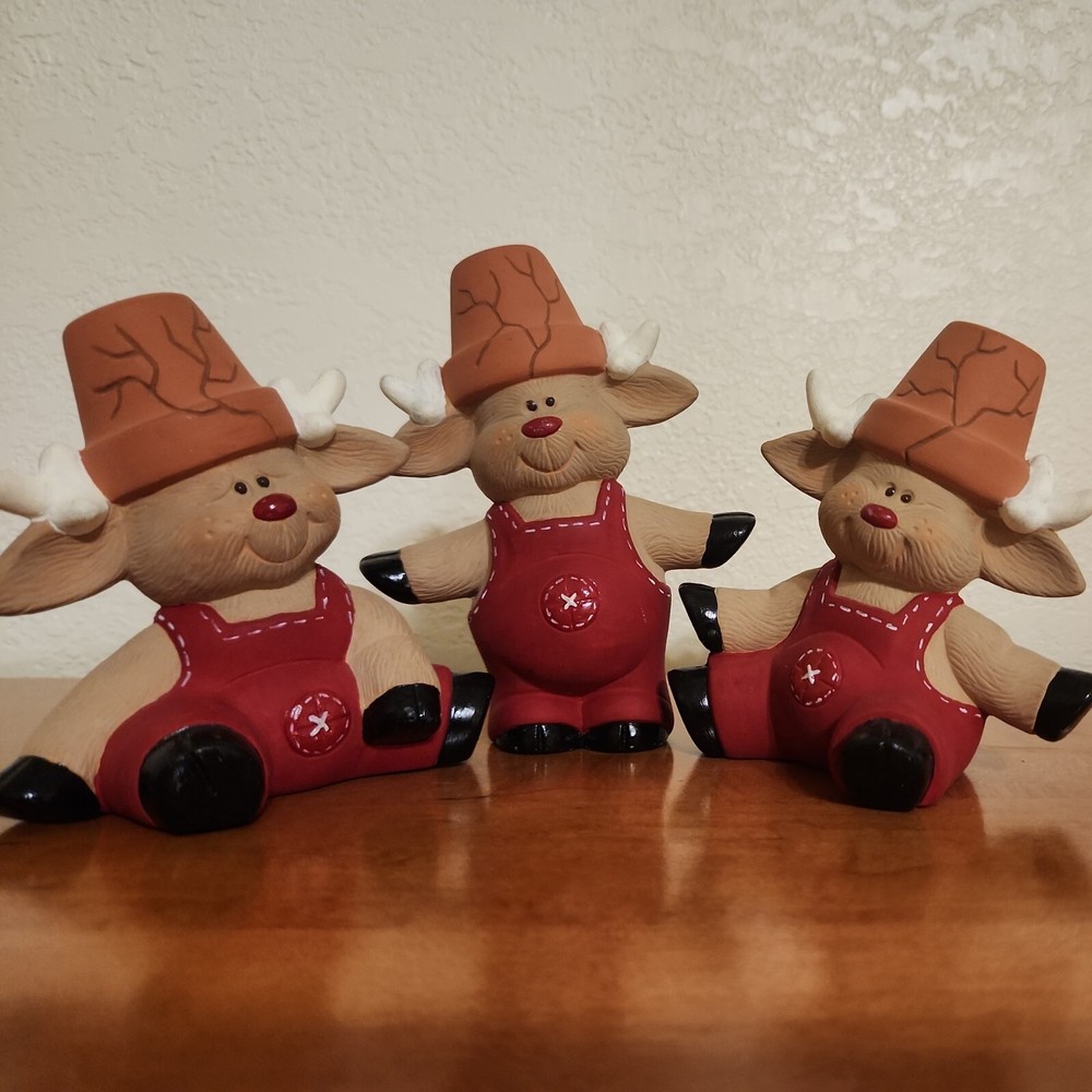 3 Crack Pot Reindeer Ceramic Bisque Painted