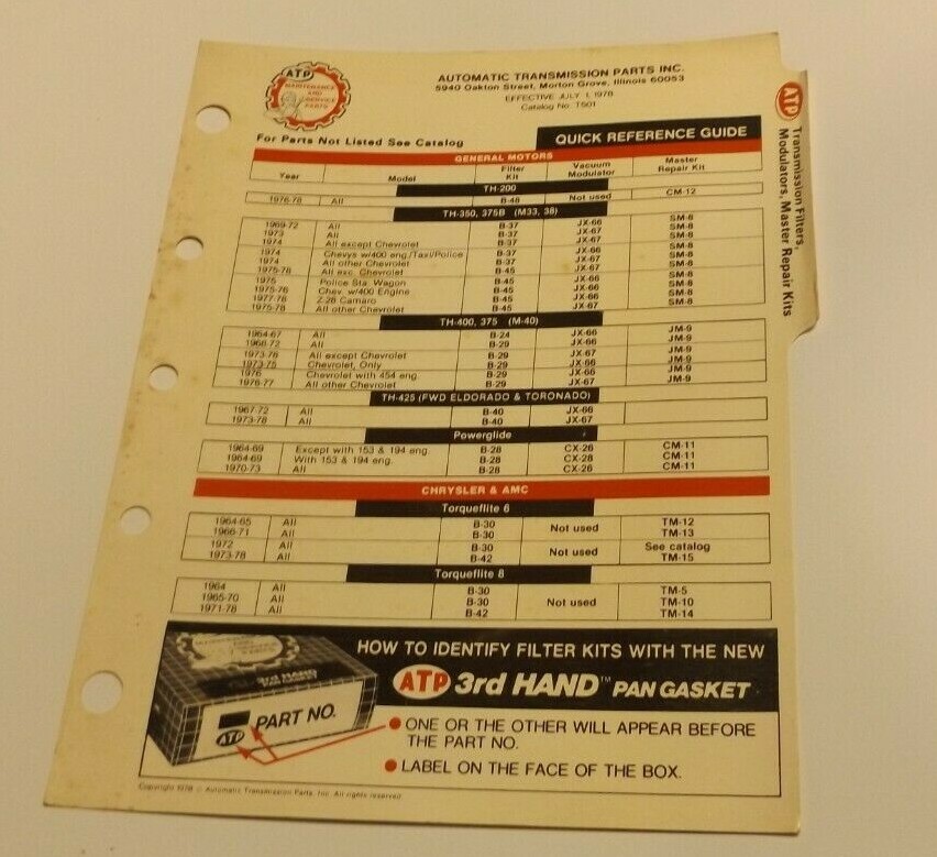July 1, 1978 ATP Quick Reference Guide Divider Binder Page