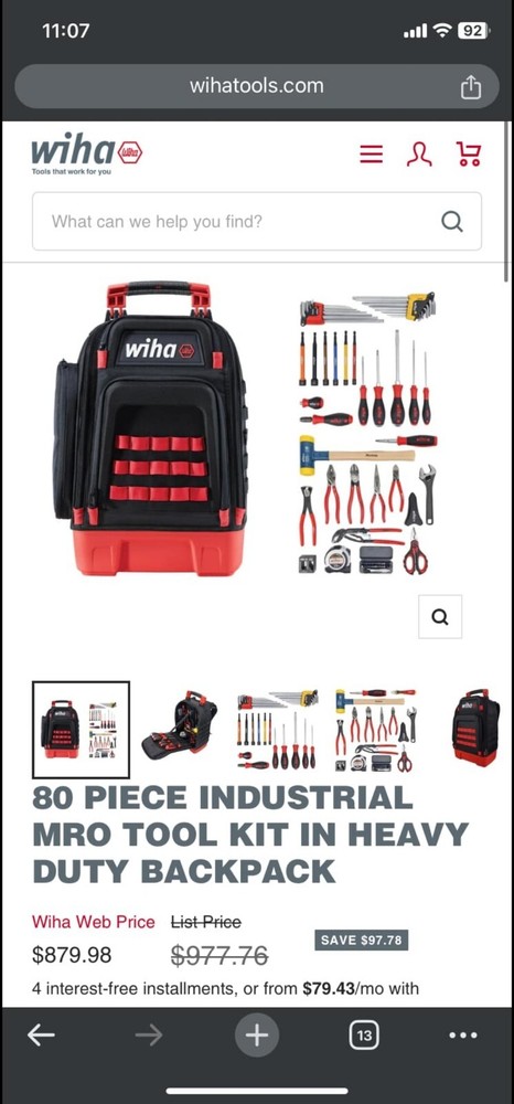 Wiha Tools 91873 Industrial MRO Tool Kit, 80 Pc.