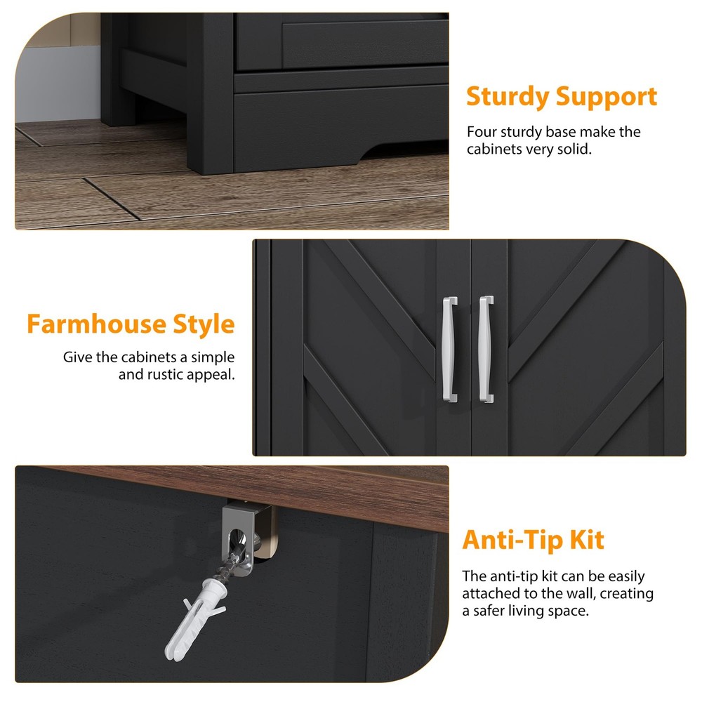 Buffet Sideboard with Storage Farmhouse with 4 Doors, 47'' Large Kitchen Stor...