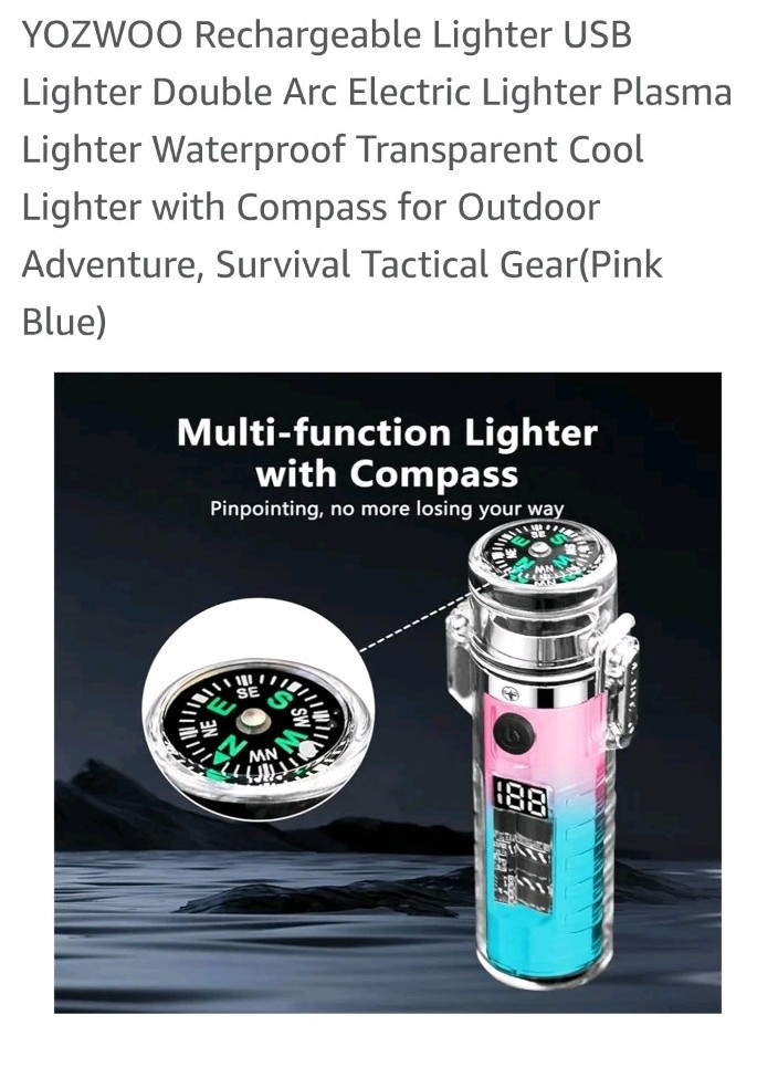 Waterproof Double Arc Lighter X2, Flashlight, Compass Out Adventure, Survival...