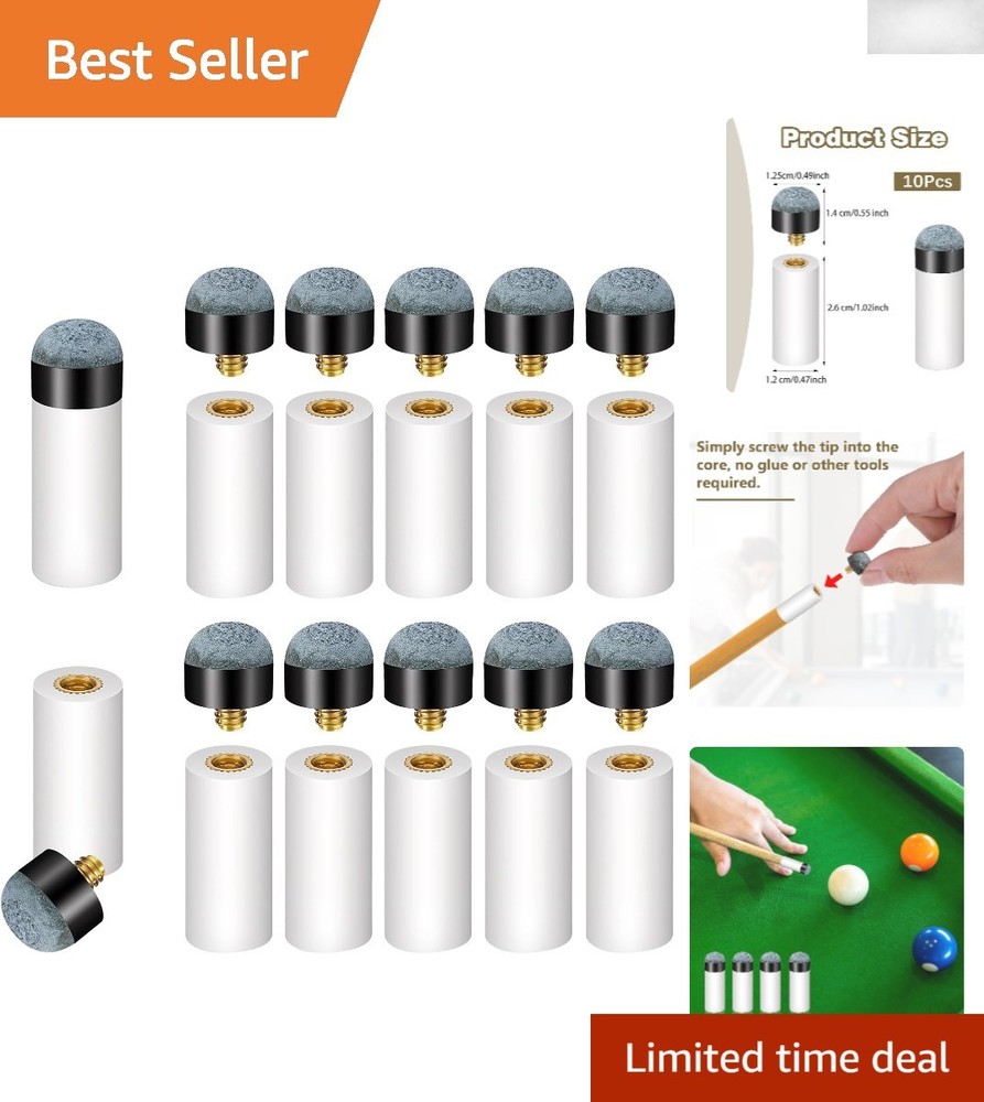 Universal Fit 10pc Pool Cue Tips Set with Durable Leather & Plastic Ferrules