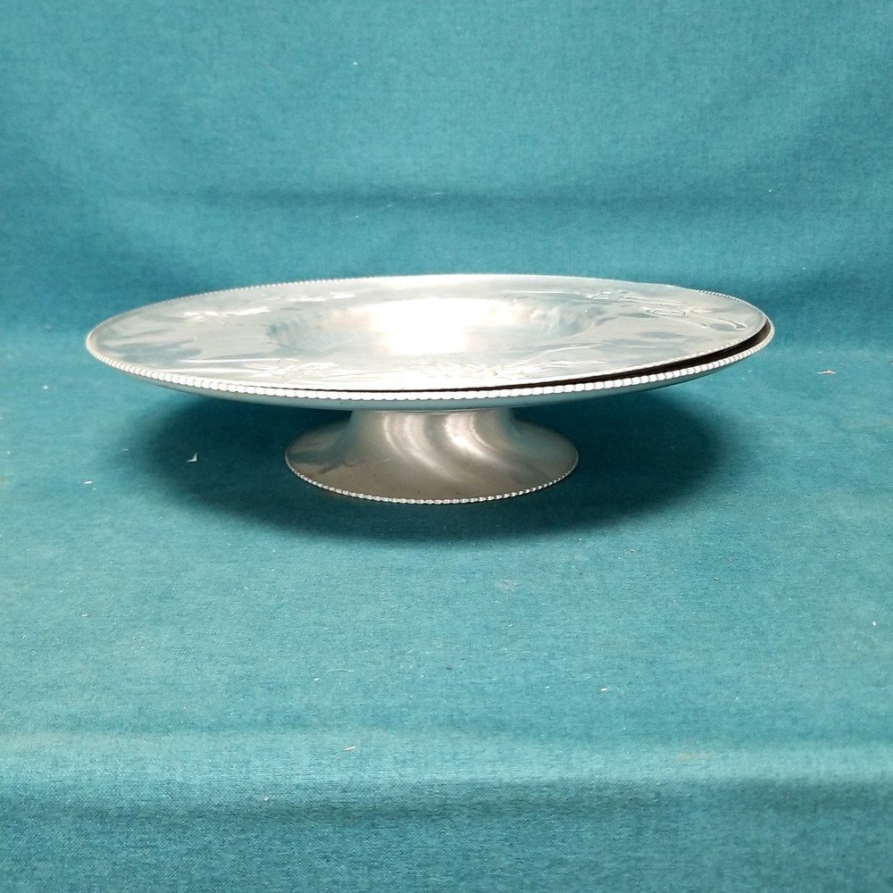 Two Vintage MCM Hand Wrought Aluminum Etched Rustic Serving Platters