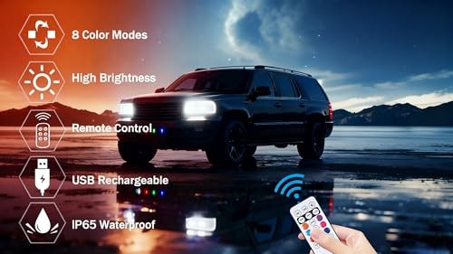 Wireless Mini Led Strobe Flashing Lights with Remote Control for Car, 8