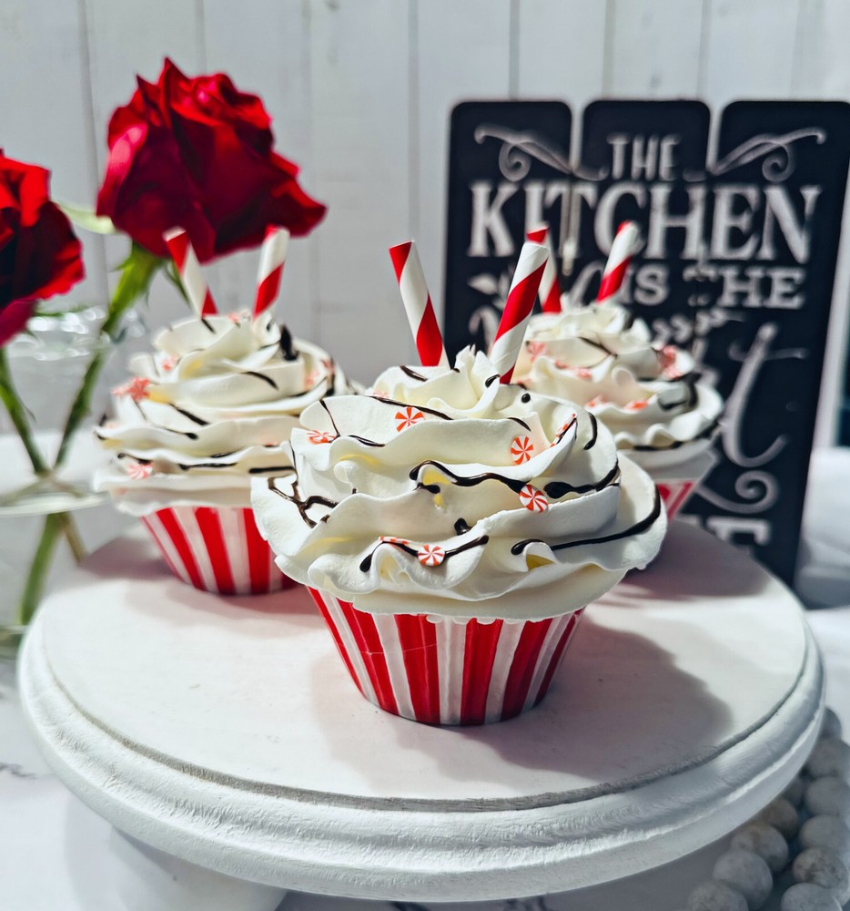 DEZICAKES Fake Cupcake Christmas Peppermint Cupcake