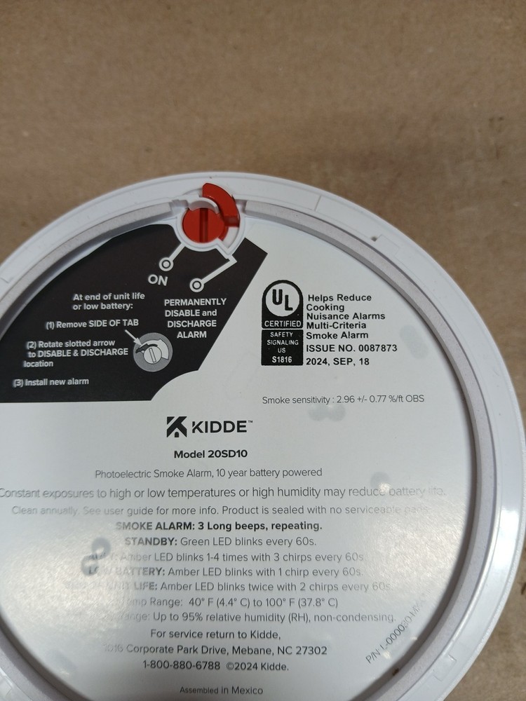 Kidde Smoke Detector Battery Powered LED Warning Light Indicators ,20SD10