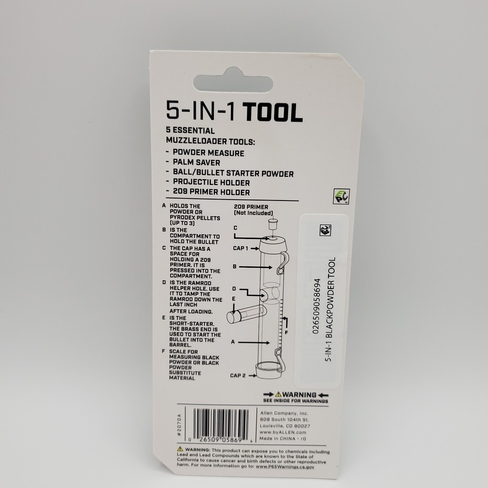 Allen Thunder Cloud 5 In 1 Muzzleloader Tool Black Powder 2070A Holder