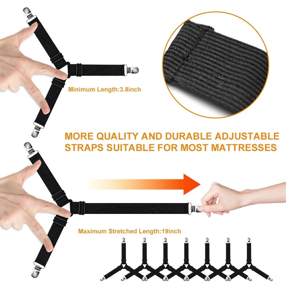 4 Pack Bed Sheet Holder Straps Adjustable Fitted Sheet Clips Corner Grippers