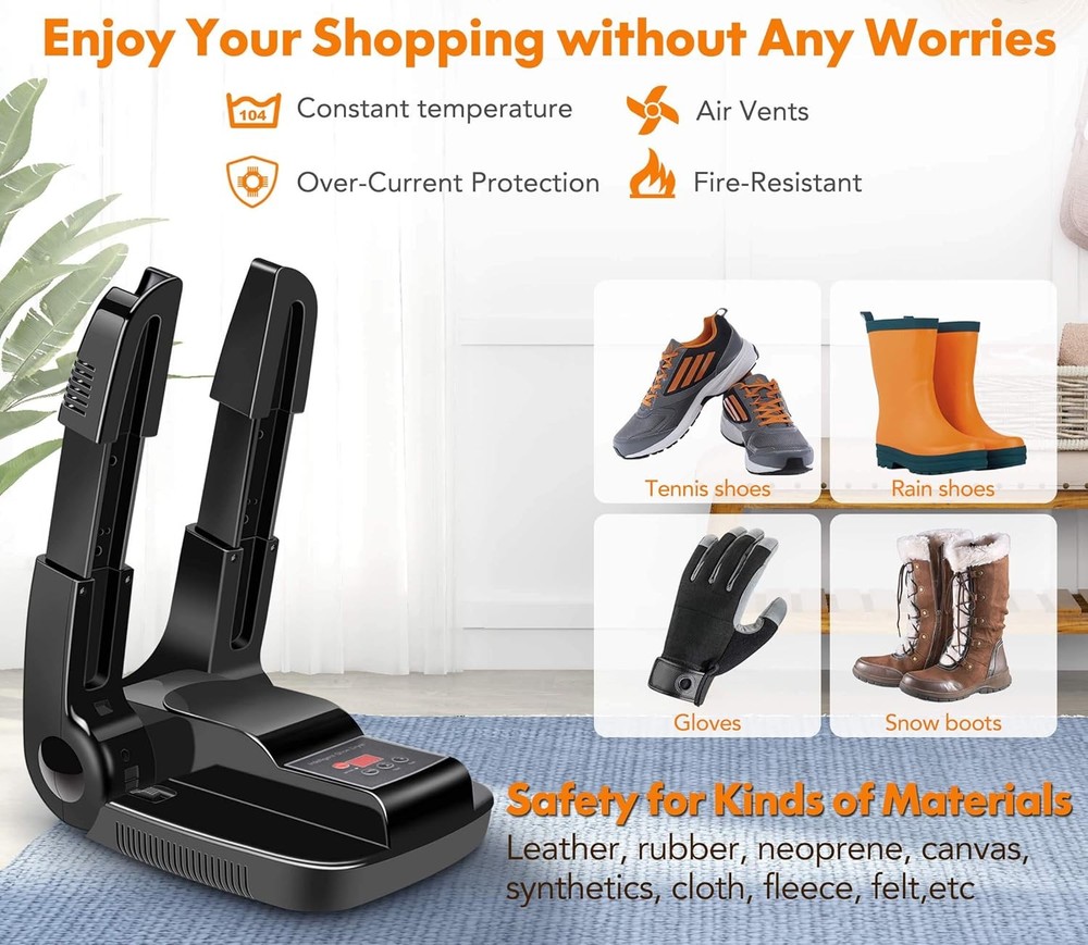Portable Smart Electric Shoe Boot Dryer Warmer, Adjustable Rack/Timer