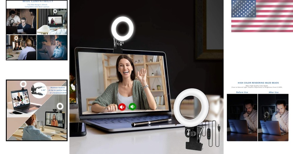 USB Clip-On Ring Light for Video Conferencing: Adjustable Brightness & Color