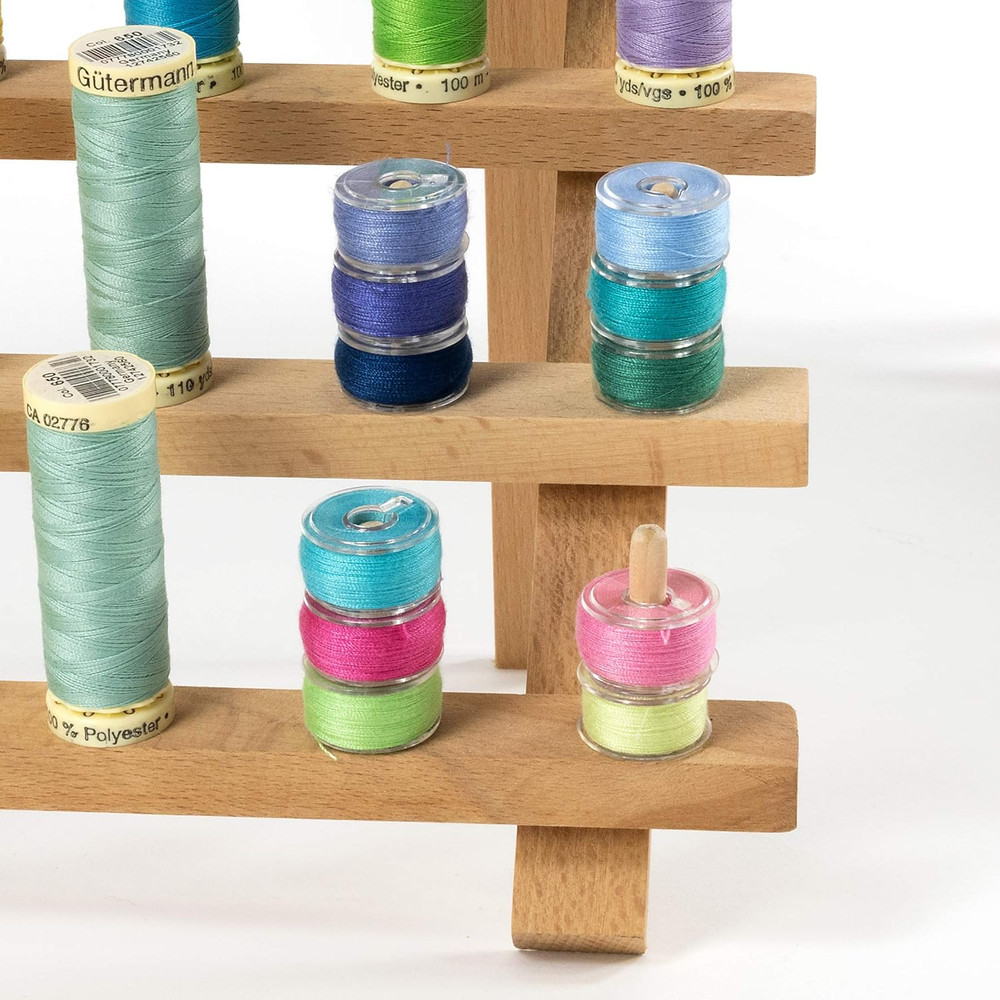 Wooden Thread Rack – Holds 60 Spools – Wall-Mount or Free-Standing with Pull-Out