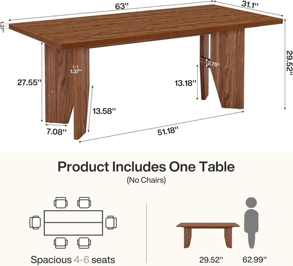 5.3ft Conference Table for 4-6 People, Rectangular Wooden Office Meeting Table
