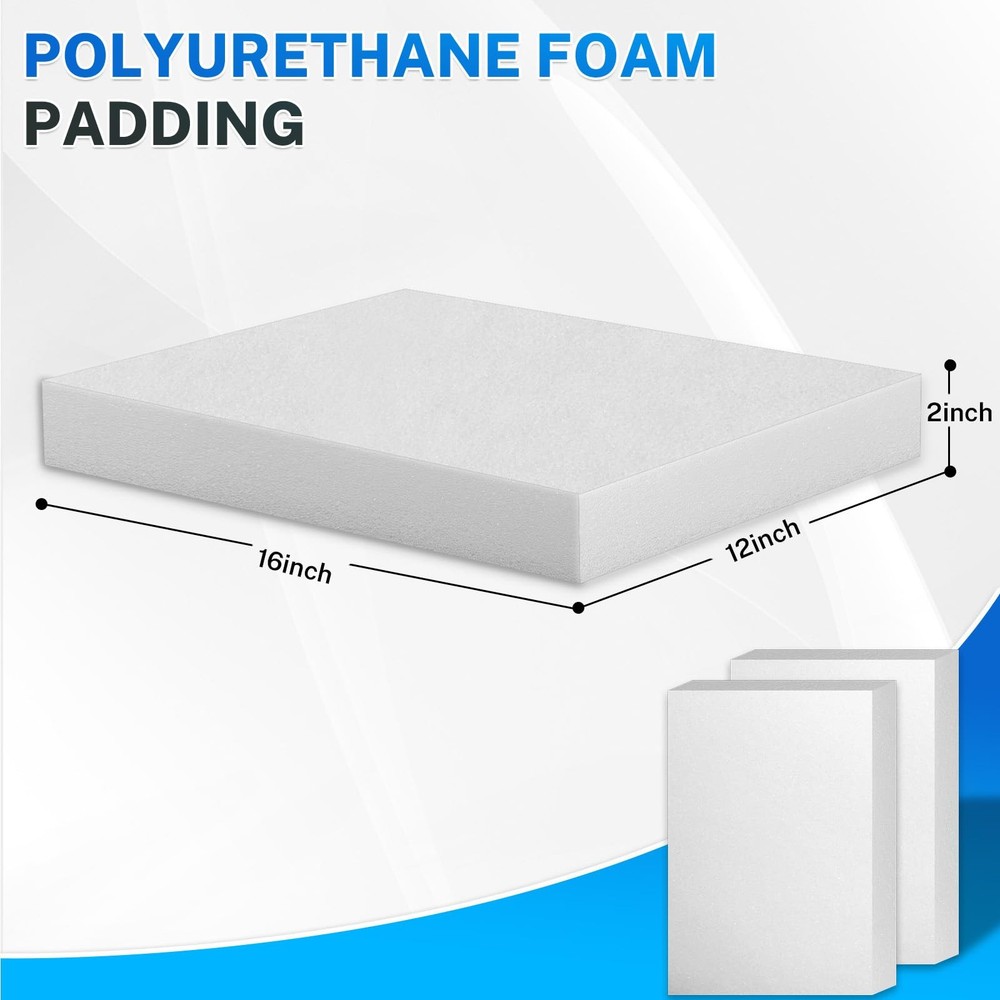 Polyurethane Foam Padding, 2 PCS 16 x 12 x 2 Inch White Soft Cuttable Packing...