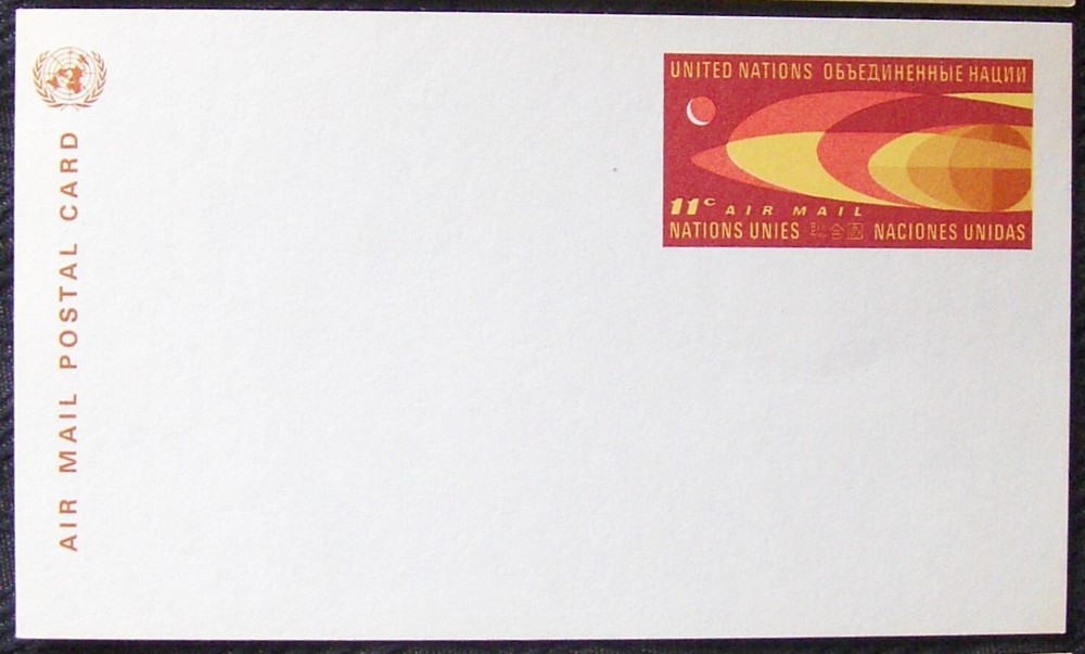UNITED NATIONS 11¢ Air Mail postcard.