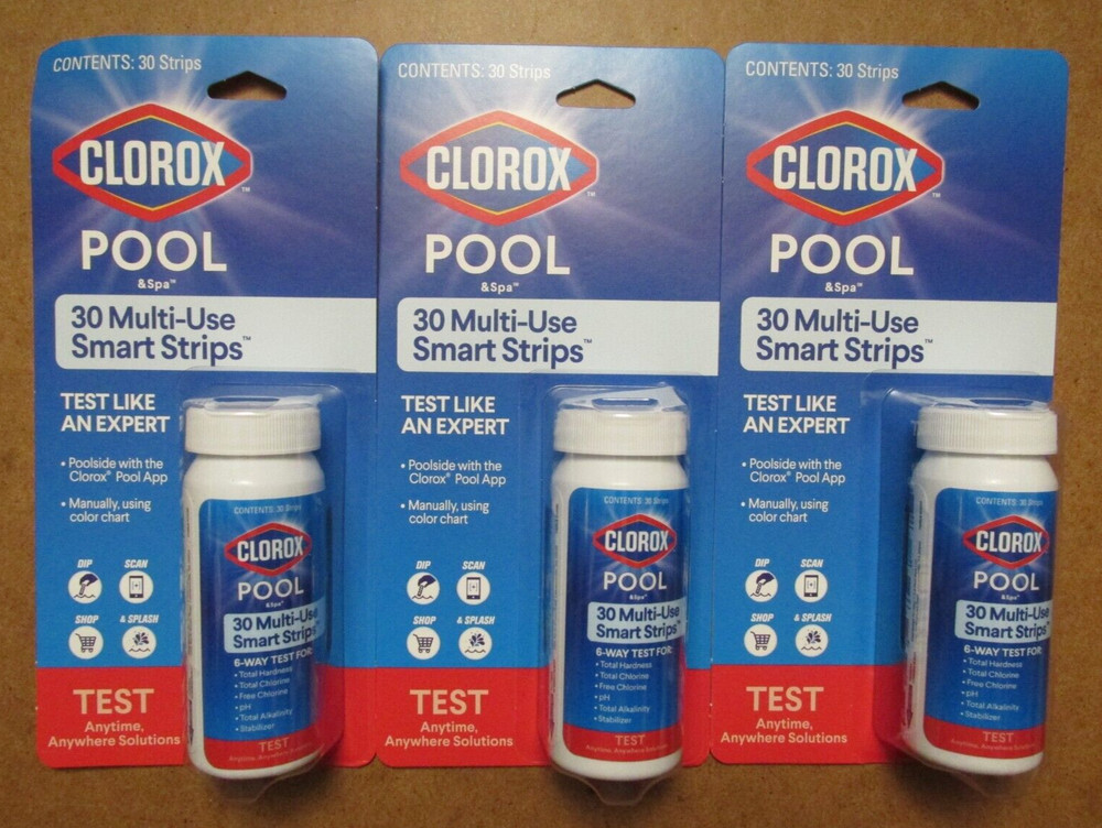 (3) Clorox Multi-Use Smart Strips Pool & Spa Water Test [30 strips each]