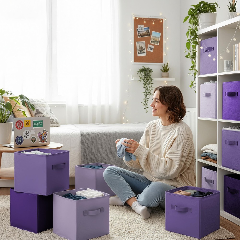 11 Inch Cube Storage Bins, 6 Pack Cube Storage Organizer with Handles, Storag...
