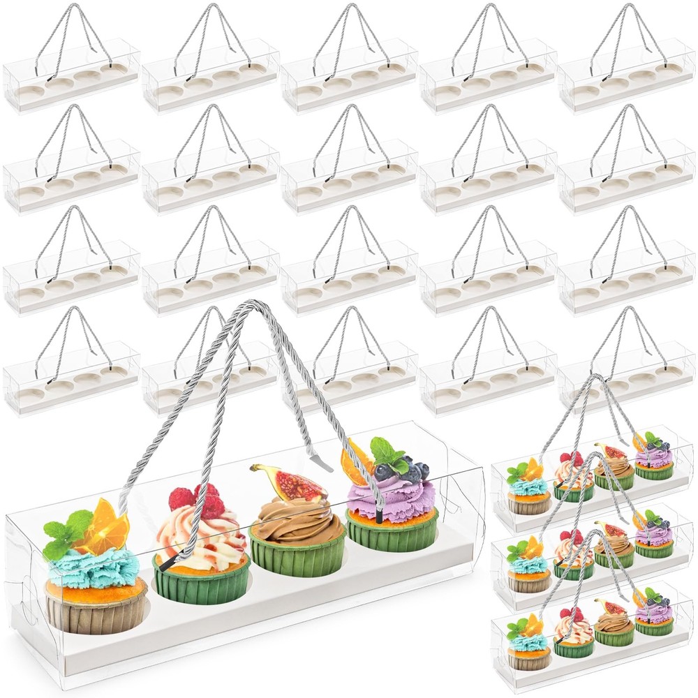 24 Pack Clear Cupcake Box with Handle 12 x 3 x 3 In 4 Count Plastic Cupcake C...