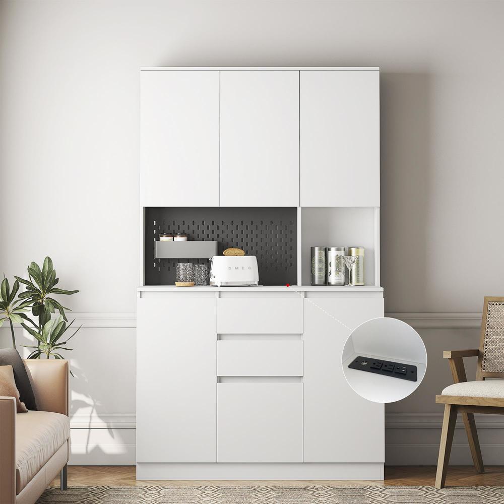 Freestanding Kitchen Storage Sideboard with 3 AC Outlets