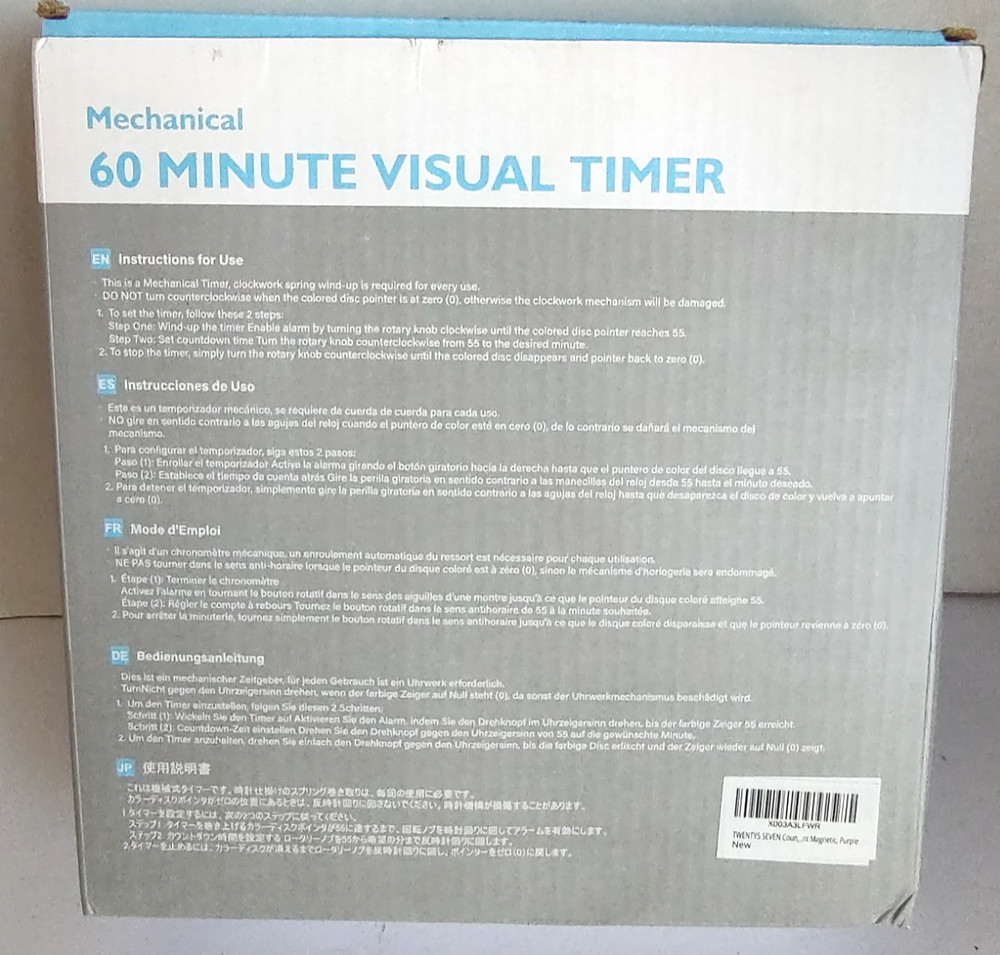 Twenty 5 Seven 60 Minute Visual Mechanical Timer Purple New in Box