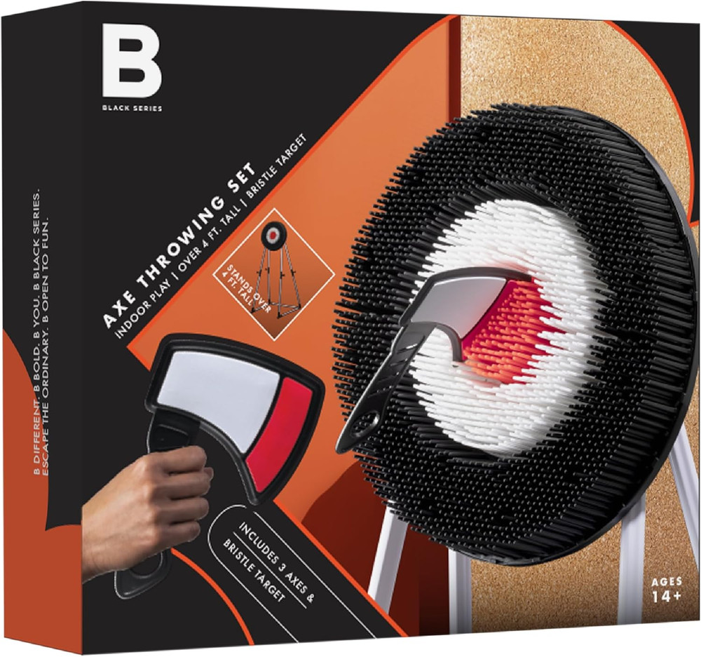 Axe Throwing Target Set, Includes 3 Axes & Bristle Target, Lightweight Plastic A