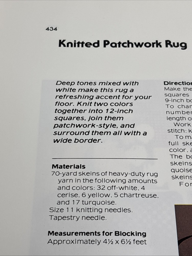 Knitted Patchwork Rug Knitting Pattern Pages From Book